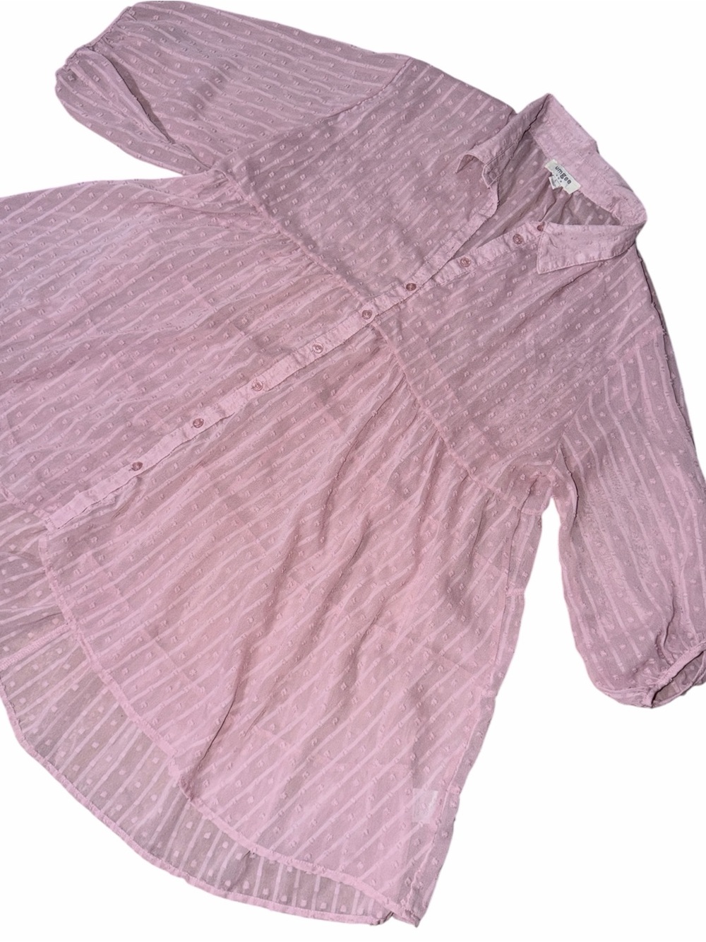 UMGEE Pink Button-Front Sheer Peasant Top/Dress - Picture 3 of 7